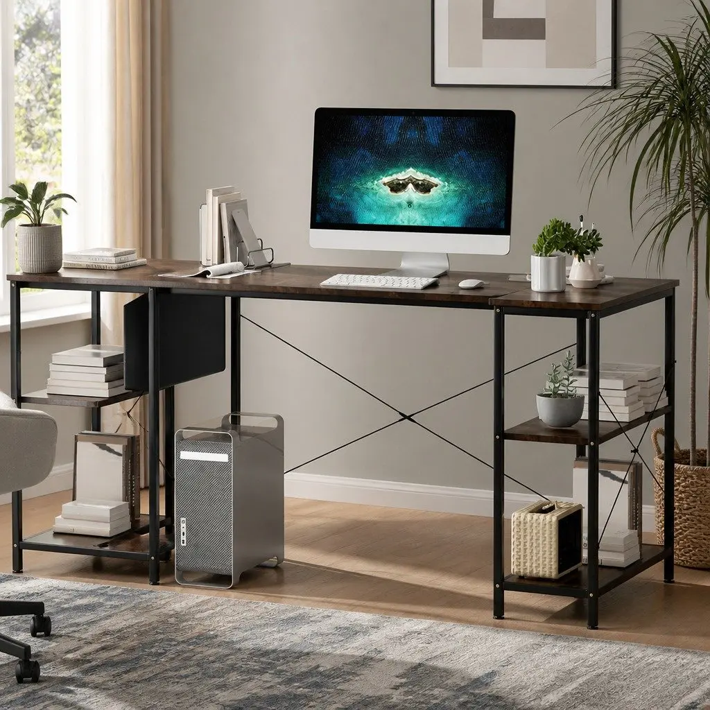 L Shaped Corner Desk Reversible Industrial Style 100cm x 80cm x 75cm Home Office Workspace Furniture