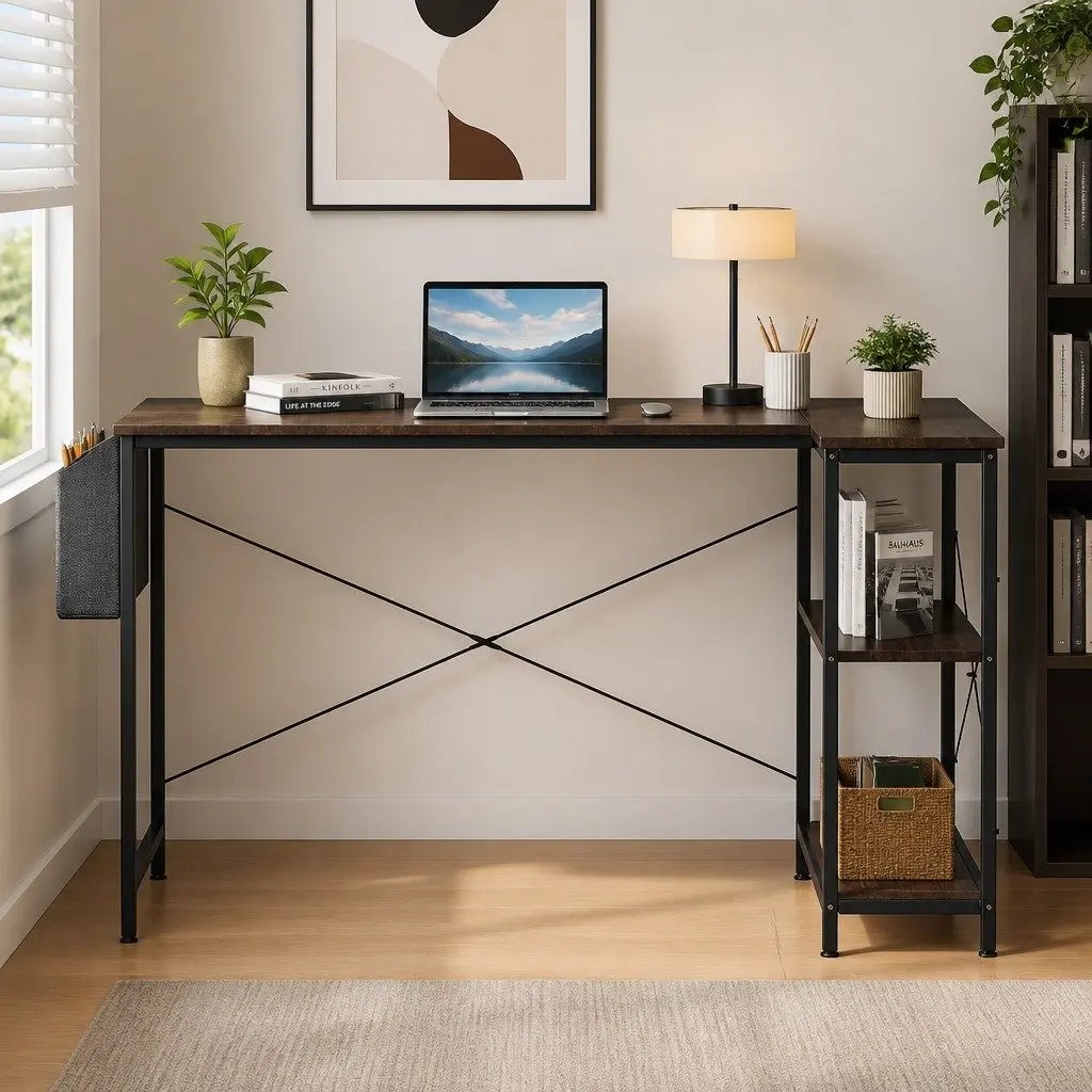 L Shaped Corner Desk Reversible Configuration Adjustable Height 120cm x 80cm