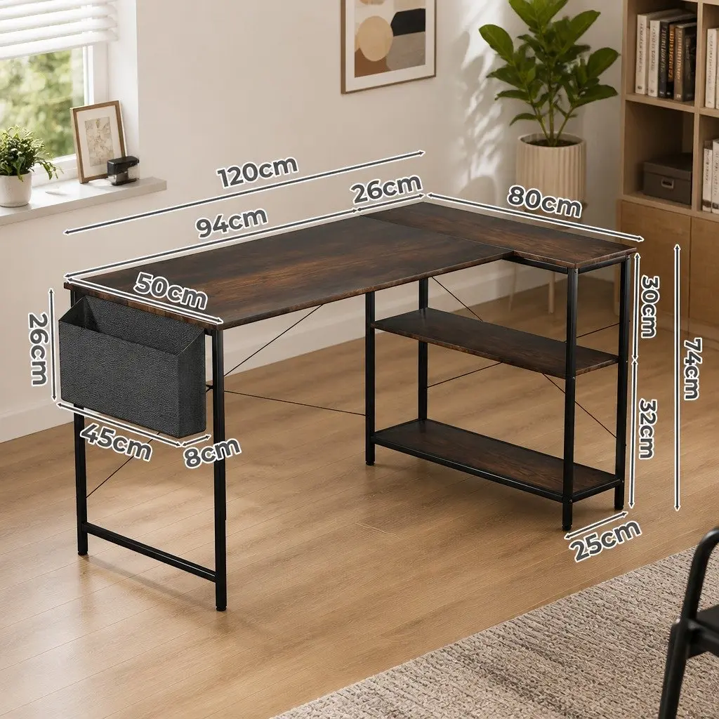 L Shaped Corner Desk Reversible Configuration Adjustable Height 120cm x 80cm