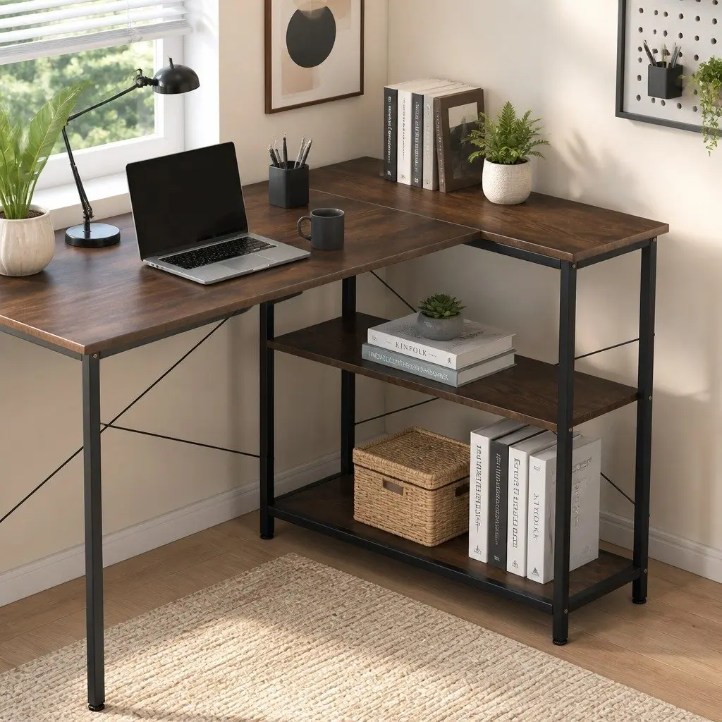 L Shaped Corner Desk Reversible Configuration Adjustable Height 120cm x 80cm
