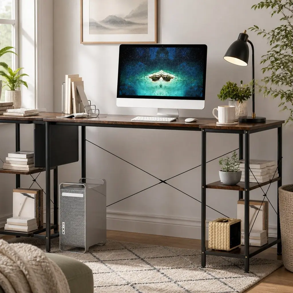 L Shaped Corner Desk Reversible Configuration Adjustable Height 120cm x 80cm