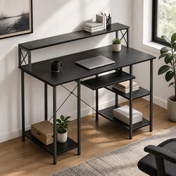 Friendly Black Office Gaming Desk with Efficient Design