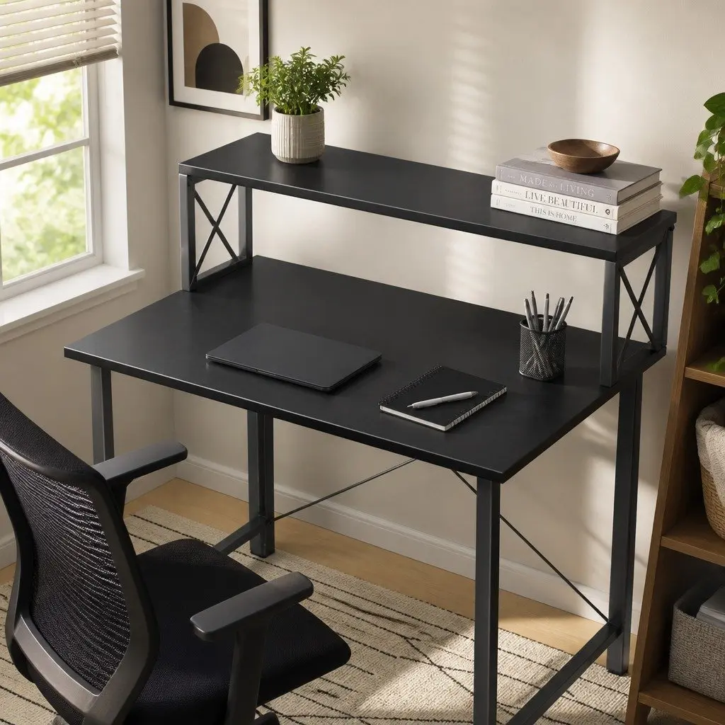 Office Desk Black Industrial Style Adjustable Height 120cm W x 60cm D x 93cm H