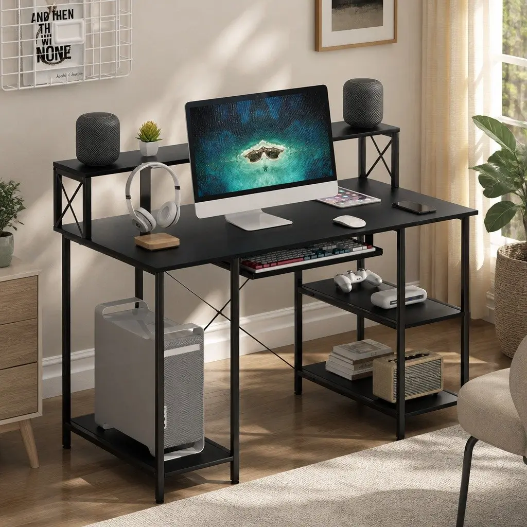 Office Desk Black Industrial Style Adjustable Height 120cm W x 60cm D x 93cm H
