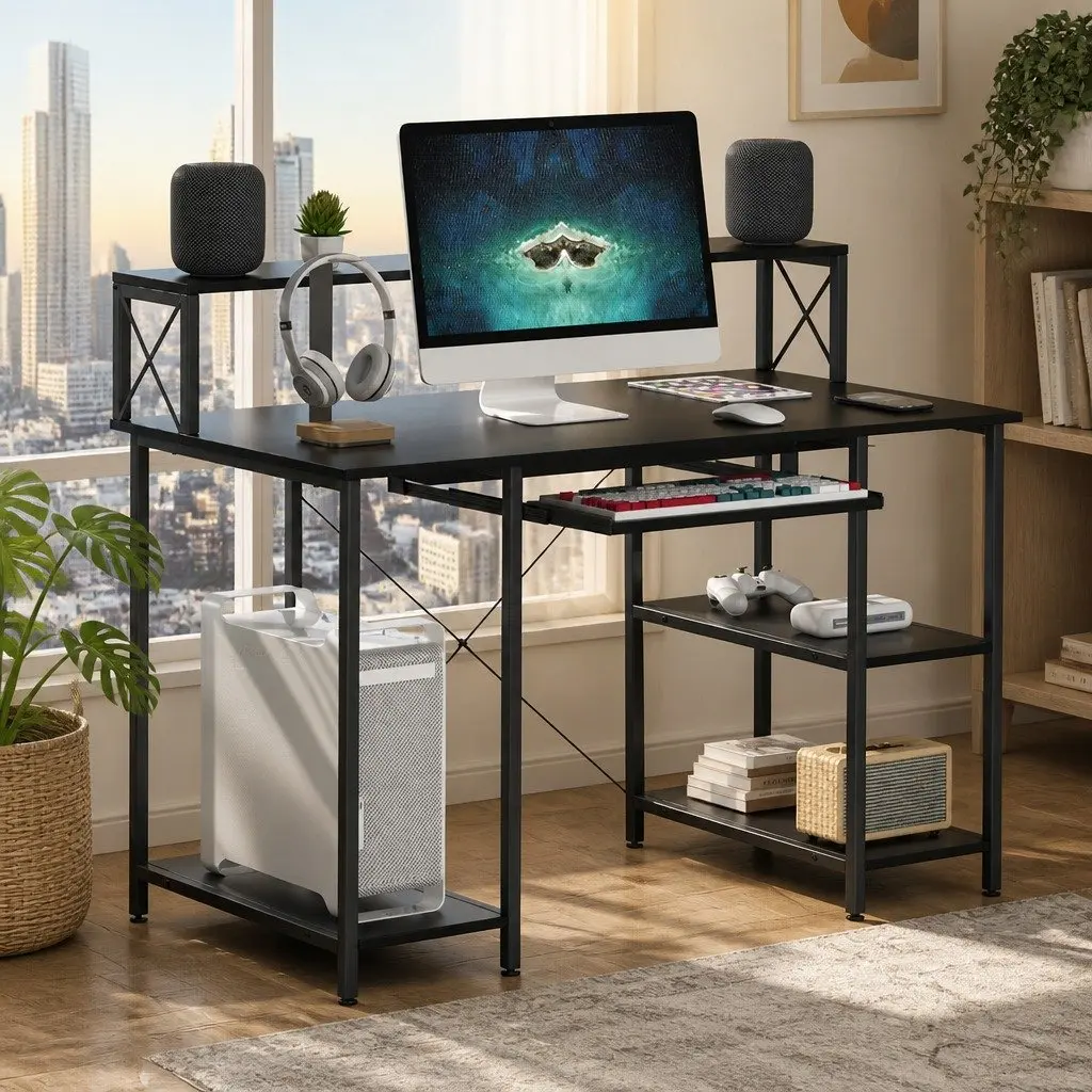Office Desk Black Industrial Style Adjustable Height 120cm W x 60cm D x 93cm H
