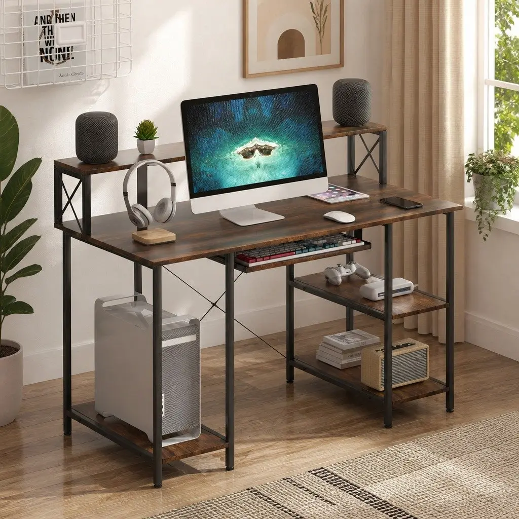 Computer Desk Height Adjustable Industrial Brown 120cm x 60cm x 93cm