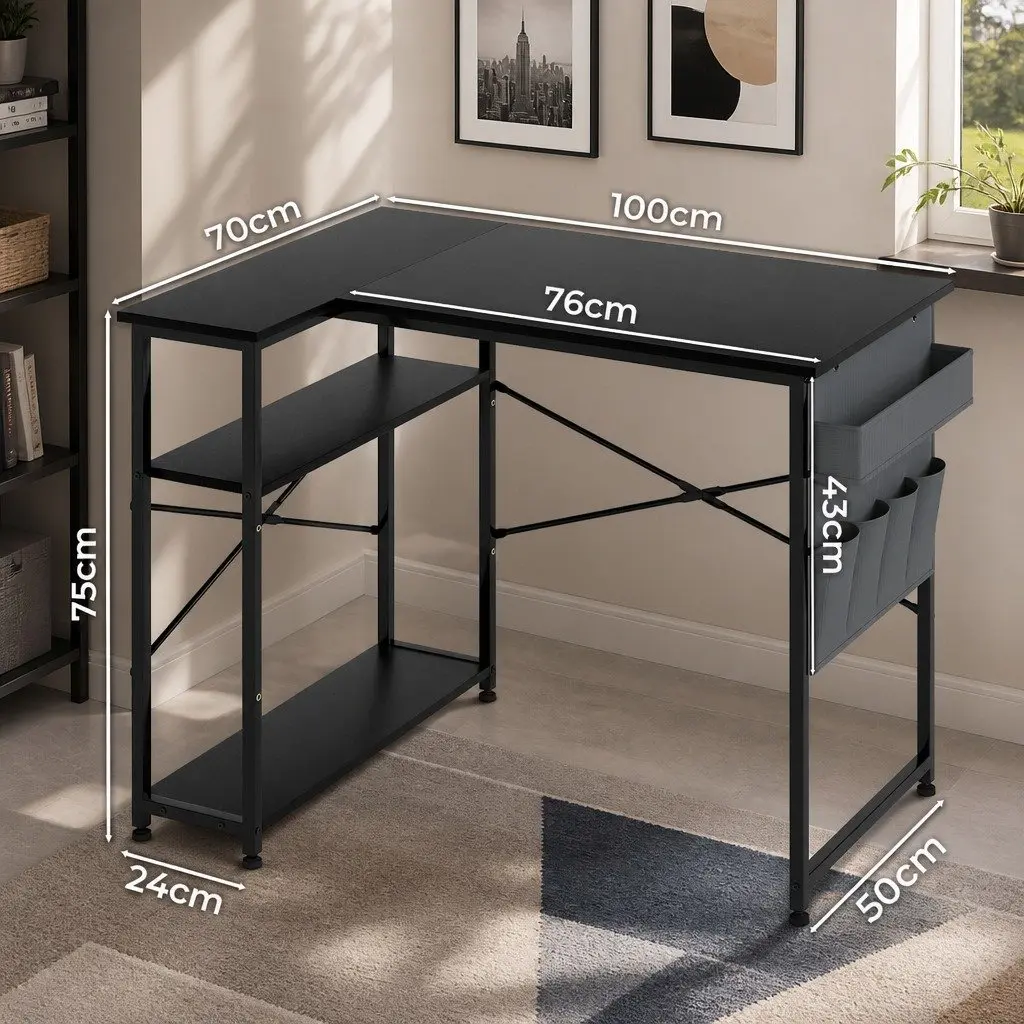 L-Shaped Gaming Computer Desk Corner Workstation Home Office Study Table Black