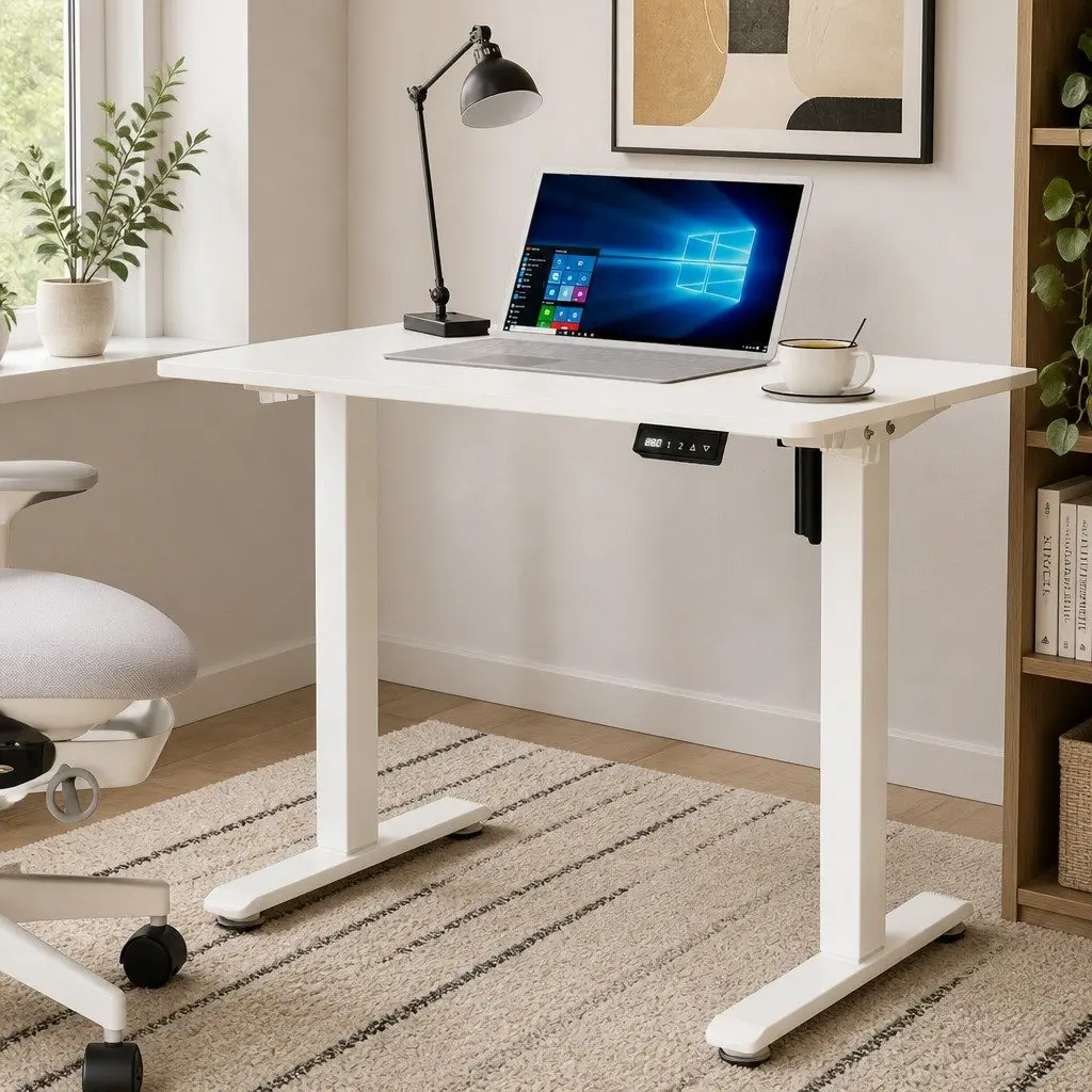 Electric Standing Desk Height Adjustable 72-116cm Dual-Panel Desktop White