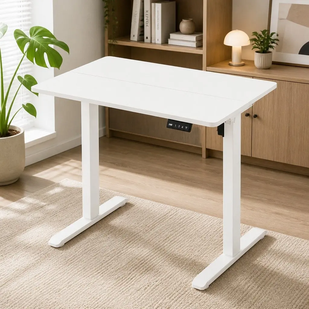Electric Standing Desk Height Adjustable 72-116cm Dual-Panel Desktop White