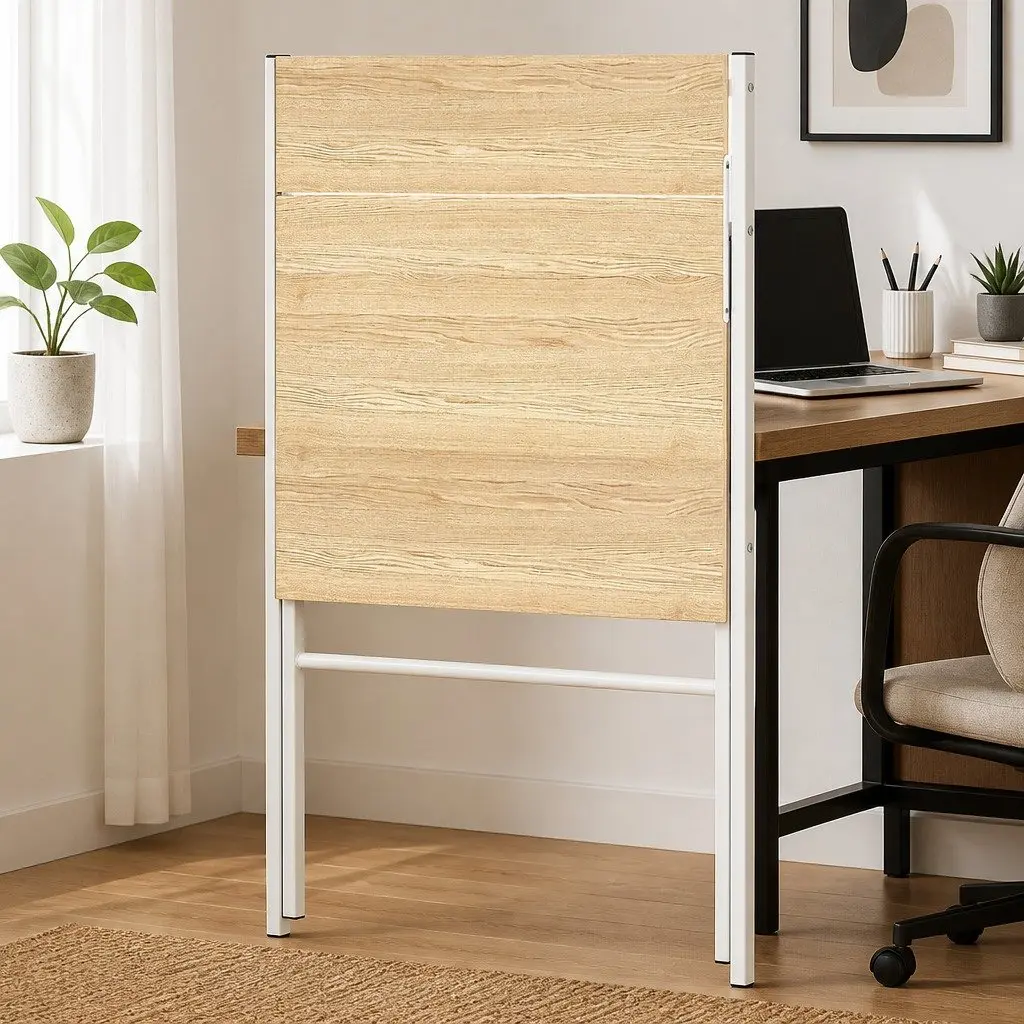 Foldable Computer Desk Office Study Desk with Monitor Shelf Oak White Portable