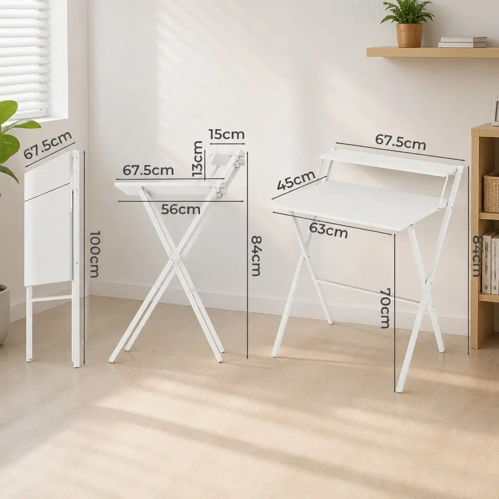 Foldable Computer Desk Space Saving White 67.5 x 45 x 84 cm