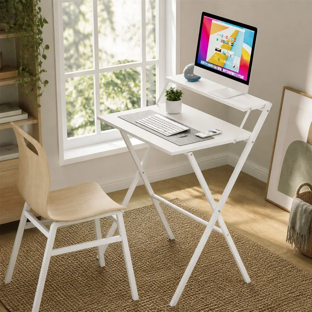 Foldable Computer Desk Space Saving White 67.5 x 45 x 84 cm
