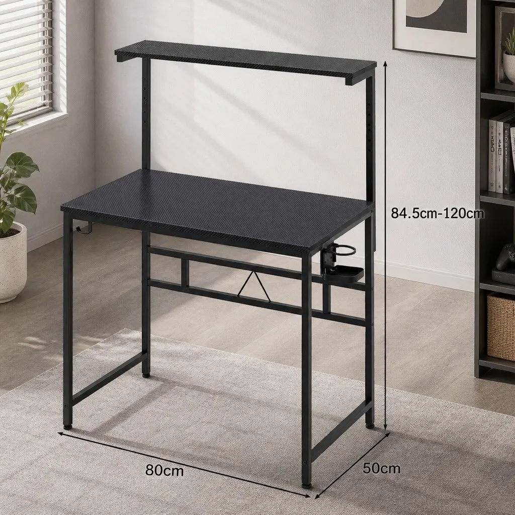 Gaming Computer Desk Adjustable Height Monitor Stand Storage Shelf Headphone
