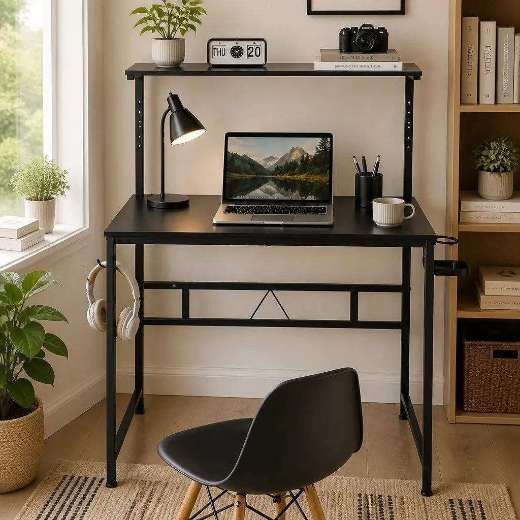 Gaming Computer Desk Adjustable Height Monitor Stand Storage Shelf Headphone