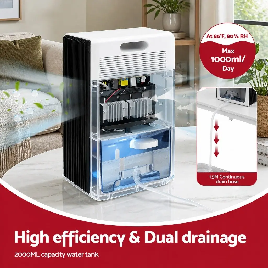 Portable Dehumidifier 2000ml Tank Bedroom Bathroom Moisture Absorber Remote