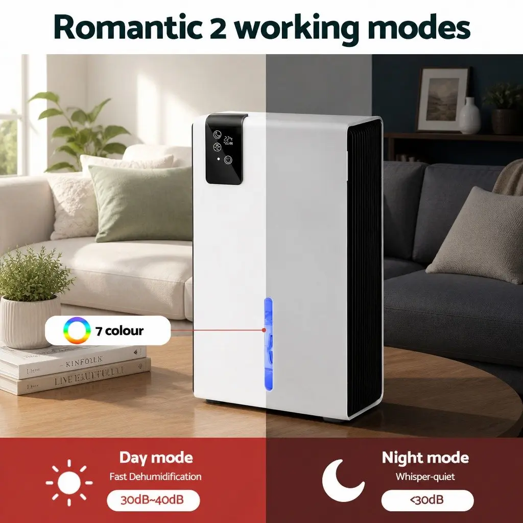 Portable Dehumidifier 2000ml Tank Bedroom Bathroom Moisture Absorber Remote