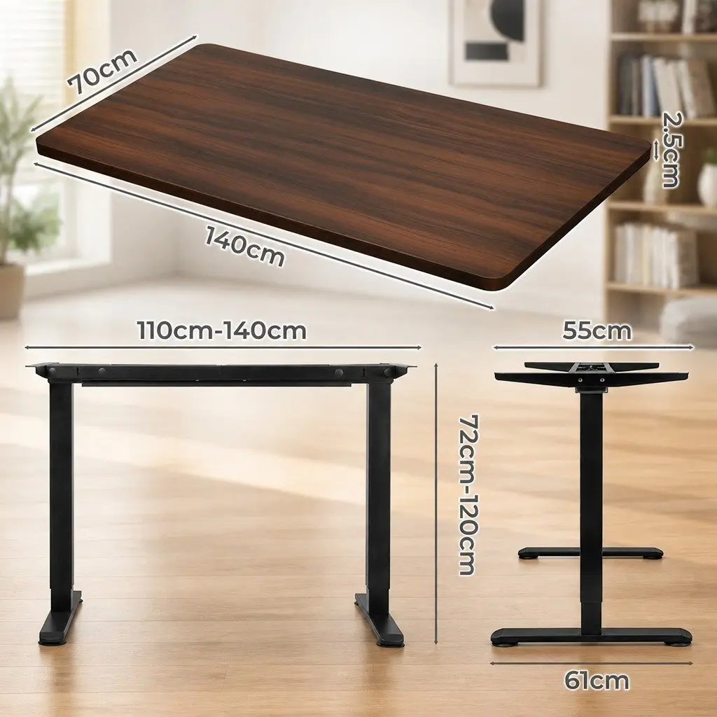 Motorised Standing Desk Adjustable Height 140cm Walnut Desktop Electric Office