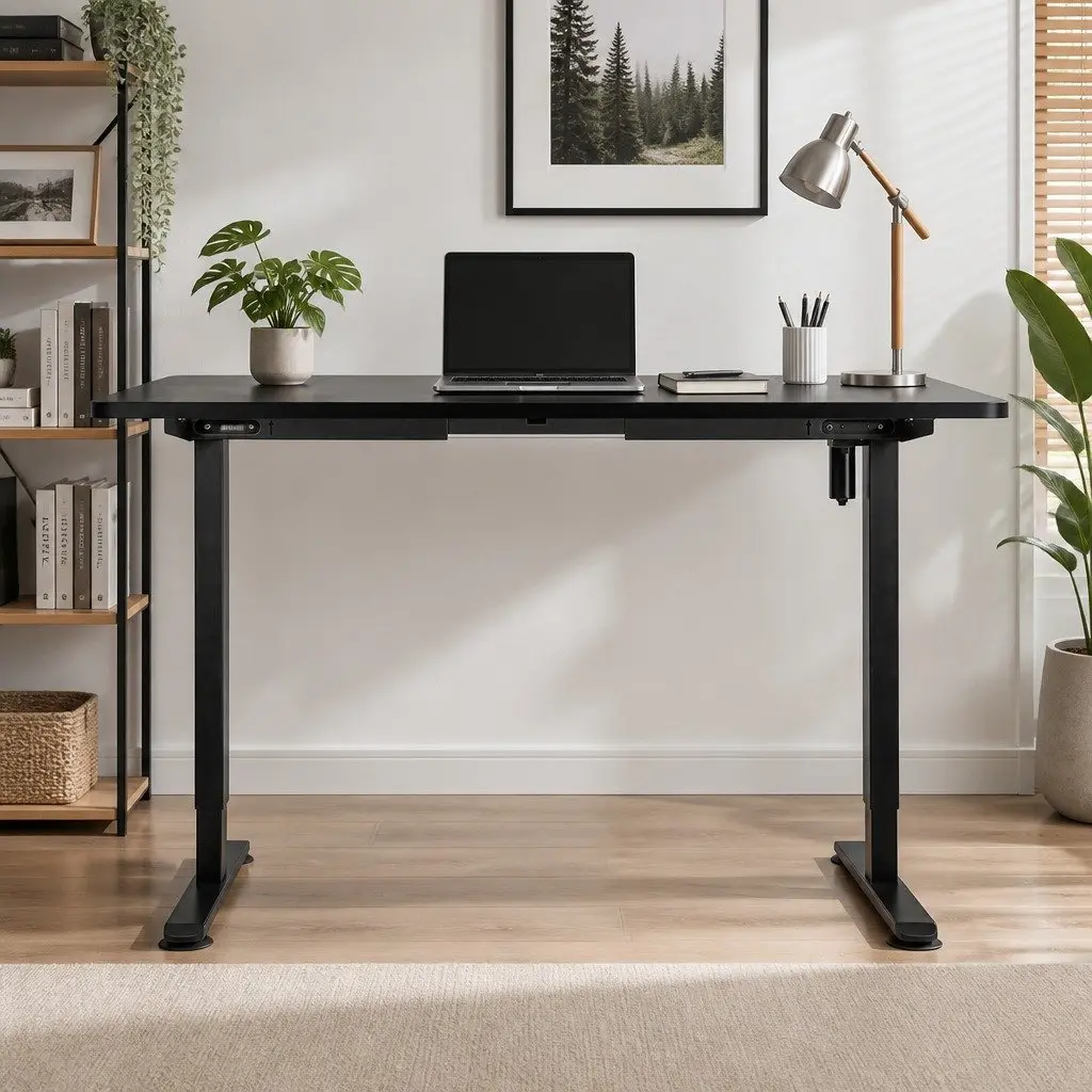 Motorised Standing Desk Adjustable Electric Frame 140cm Desktop Black Office