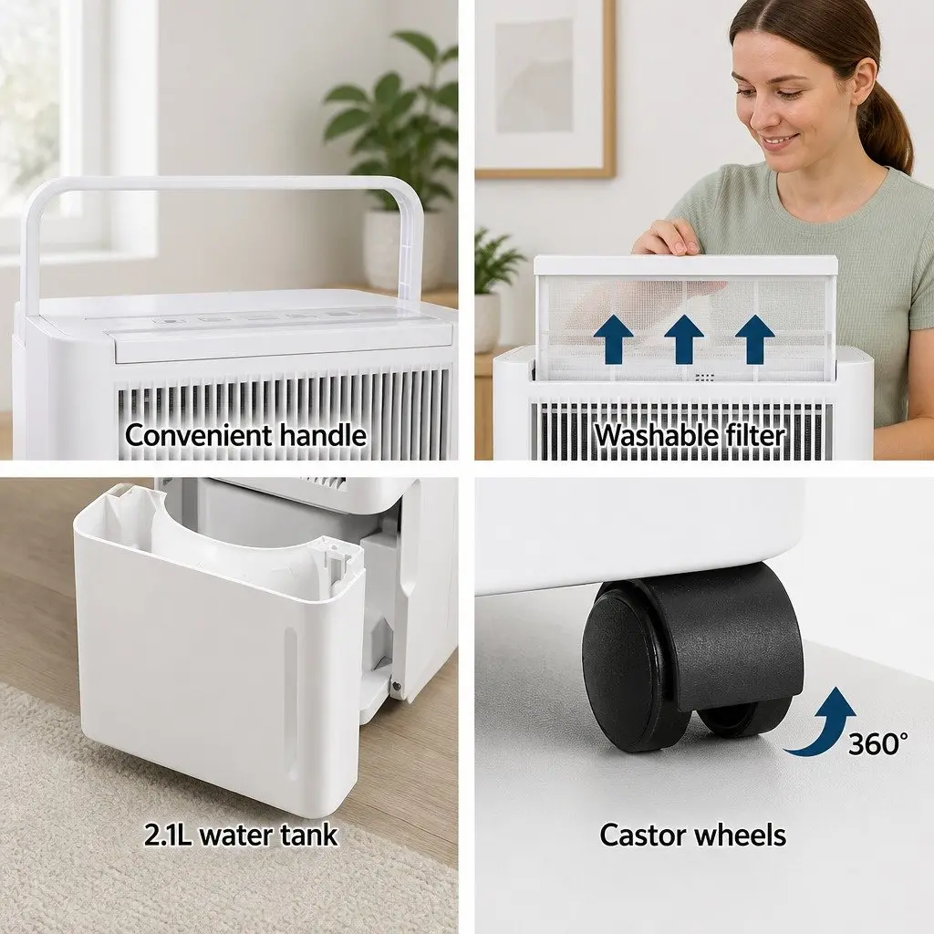 Dehumidifier 12L Portable 2-in-1 Air Purifier White Compact Quiet Operation