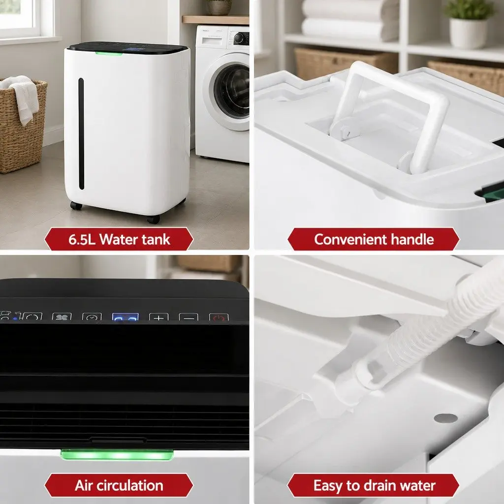 Dehumidifier 20L/Day 3-in-1 Fan Clothes Dryer White Large Room