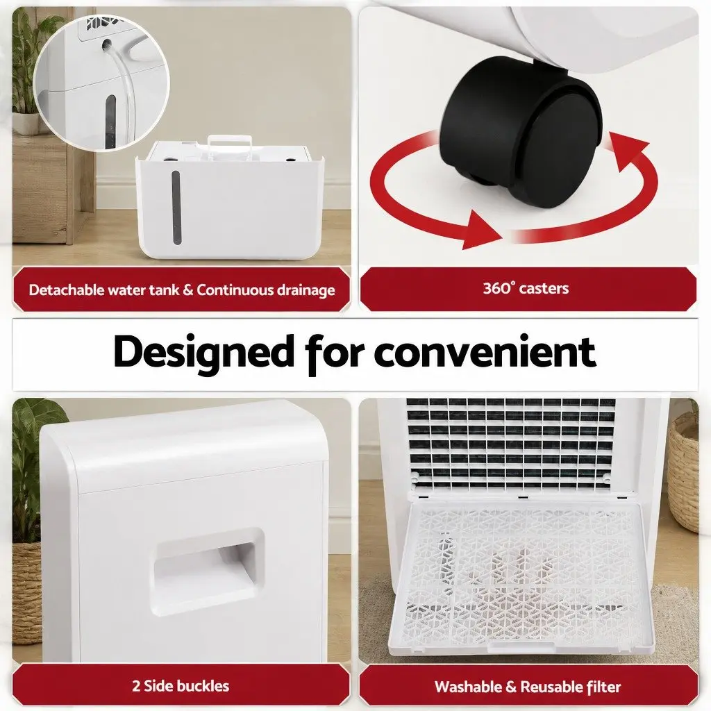 70L/Day Dehumidifier Large Space with 8.5L Water Tank White Moisture Absorber