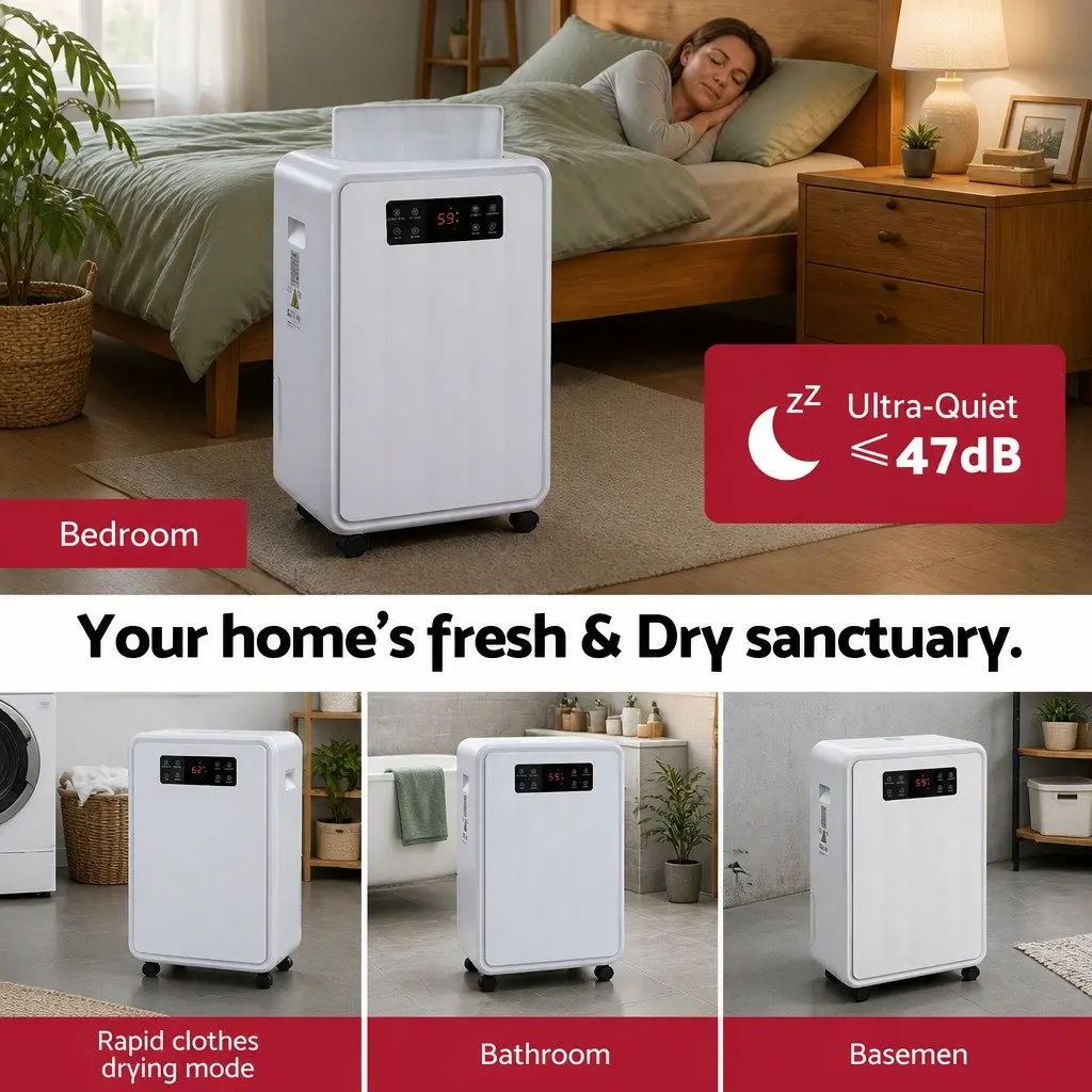 70L/Day Dehumidifier Large Space with 8.5L Water Tank White Moisture Absorber