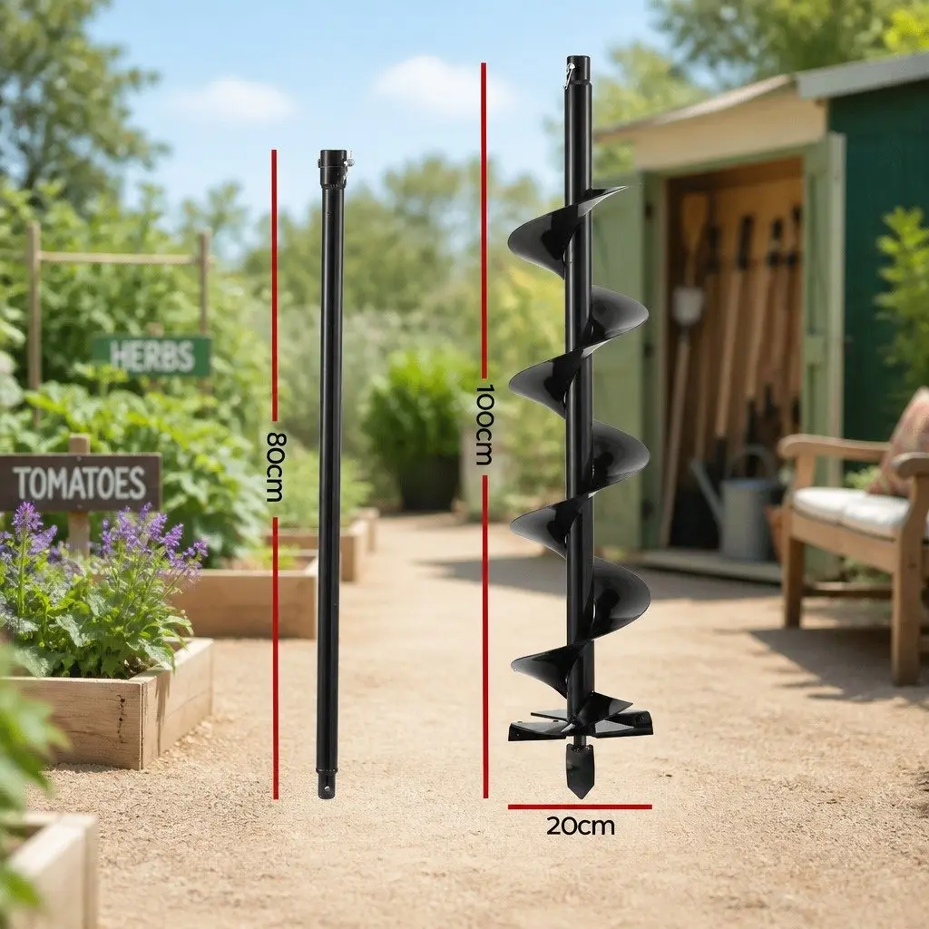 Post Hole Digger Auger Drill Bit 200mm with 80cm Extension Shaft