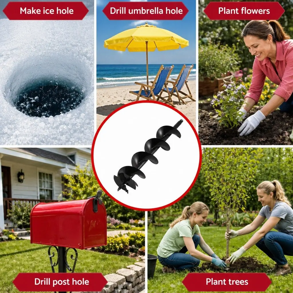 Post Hole Digger Auger Drill Bit 200mm with 80cm Extension Shaft