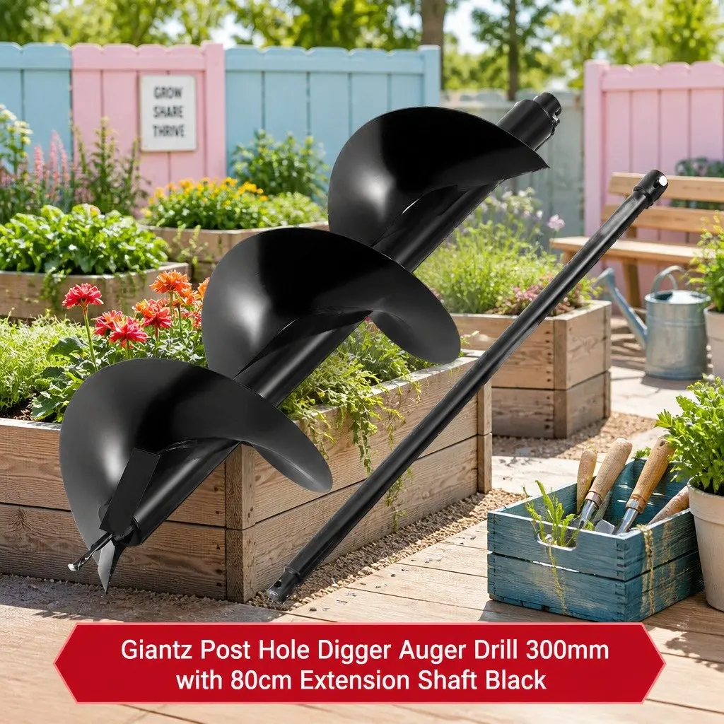 Post Hole Digger Auger Drill Bit 300mm with 80cm Extension Shaft for Garden