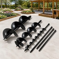 Post Hole Digger Auger Drill Bit Set 100mm 200mm 300mm Carbon Steel Black