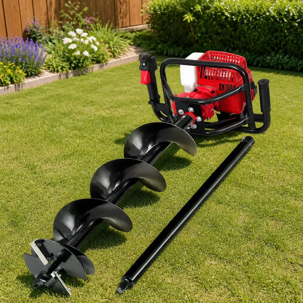 Post Hole Digger 63cc Petrol Auger 200mm Heavy Duty Steel Construction