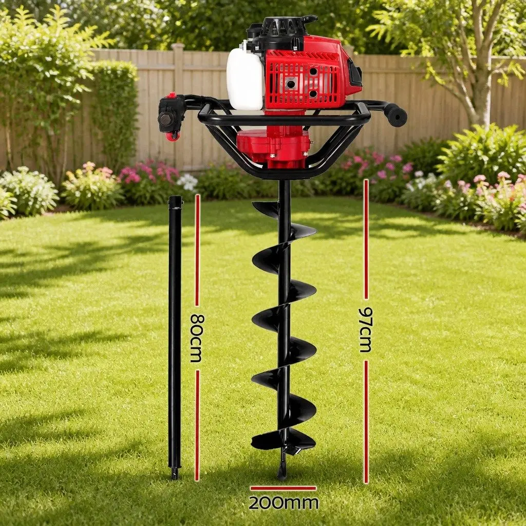 Post Hole Digger 63cc Petrol Auger 200mm Heavy Duty Steel Construction