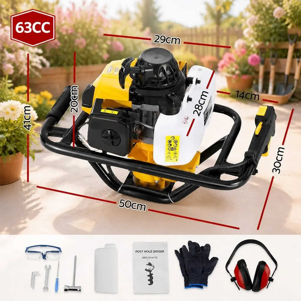 Post Hole Digger Engine 63CC Petrol Motor Yellow Single Cylinder 2-Stroke