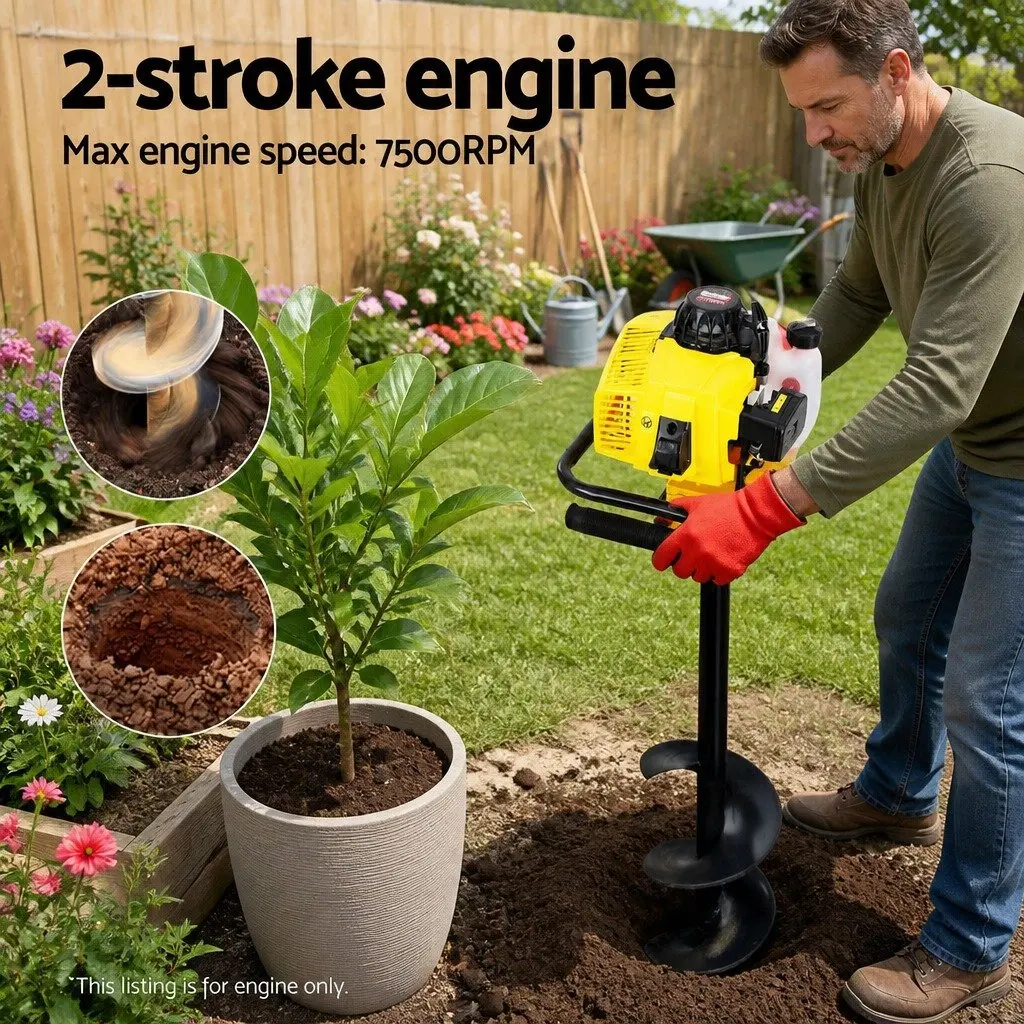 Post Hole Digger Engine 63CC Petrol Motor Yellow Single Cylinder 2-Stroke