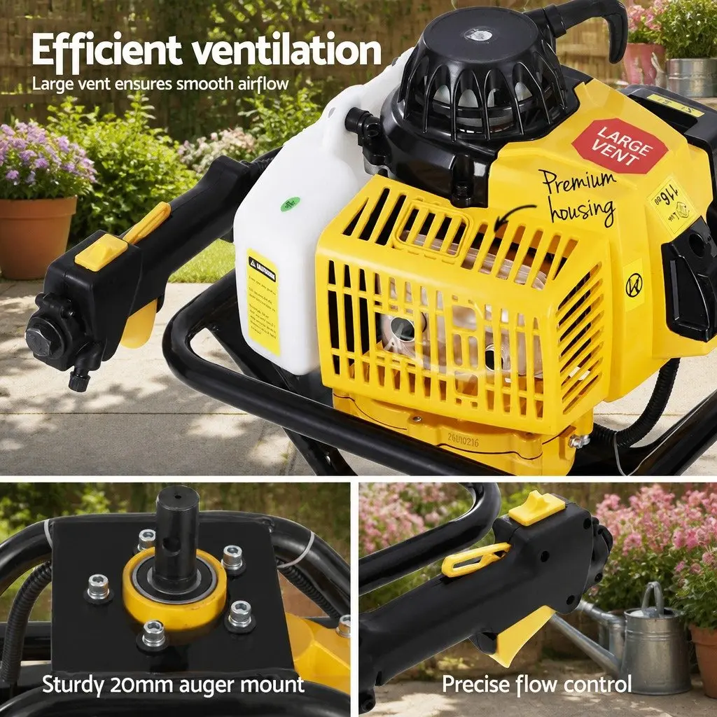 Post Hole Digger Engine 63CC Petrol Motor Yellow Single Cylinder 2-Stroke