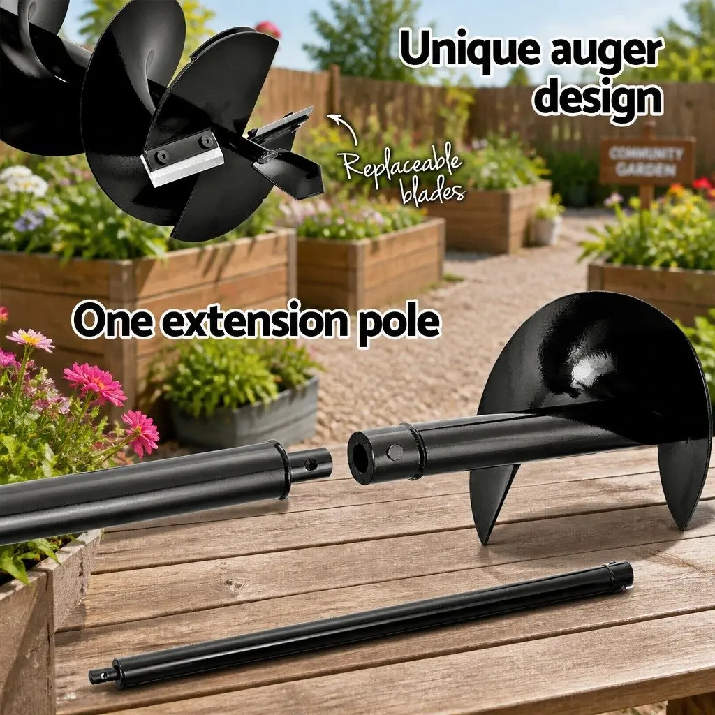 Post Hole Digger 65cc Petrol Auger Borer 200mm with 80cm Extension for Ground Drilling Tasks