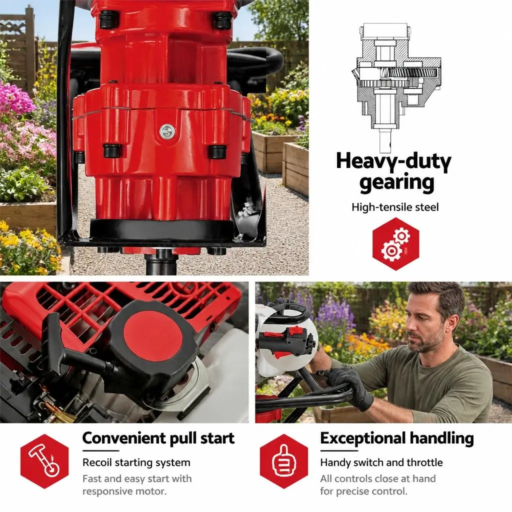 Post Hole Digger 65cc Petrol Auger Borer 200mm with 80cm Extension for Ground Drilling Tasks