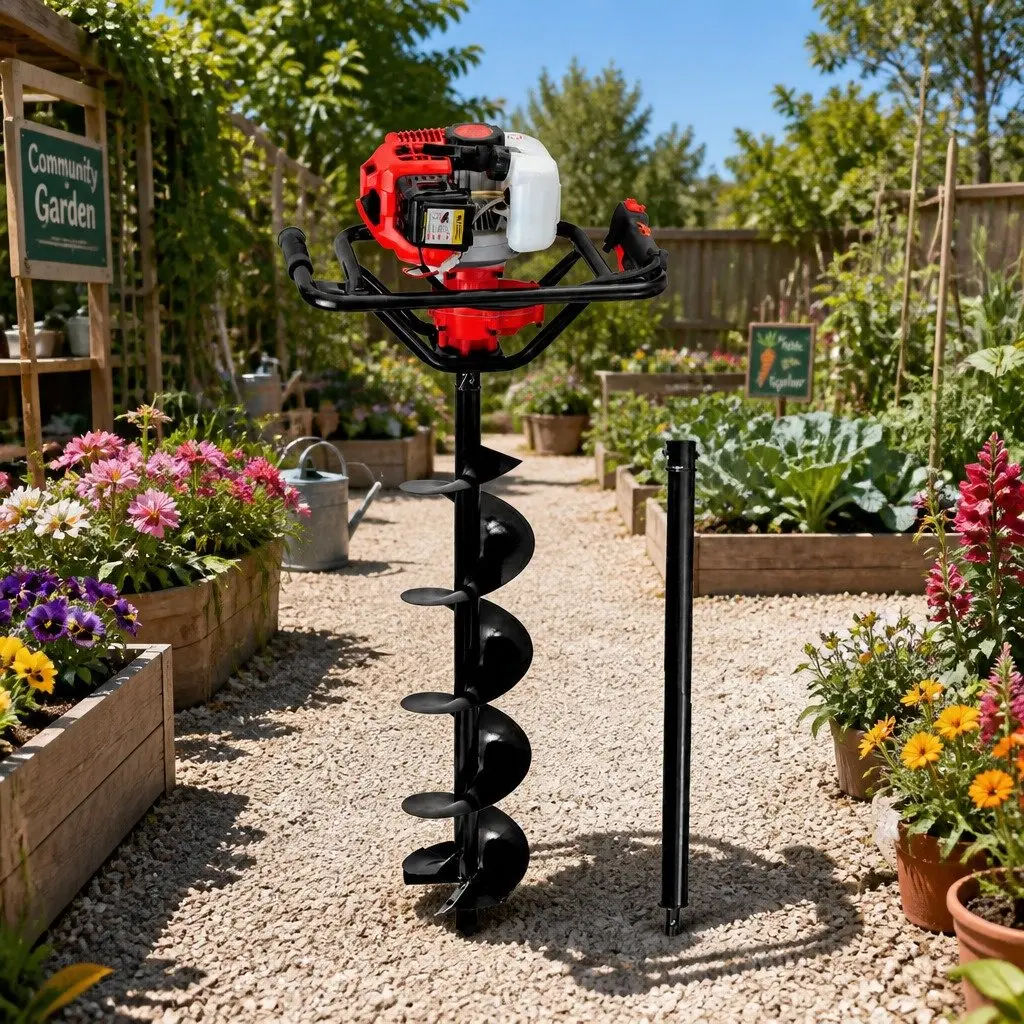 Post Hole Digger 65cc Petrol Auger Borer 200mm with 80cm Extension for Ground Drilling Tasks