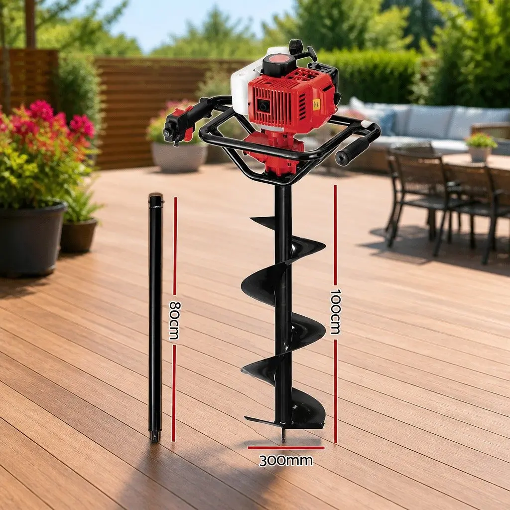 Post Hole Digger 65CC Petrol Auger 300mm Borer Extension Bits Drilling Tool