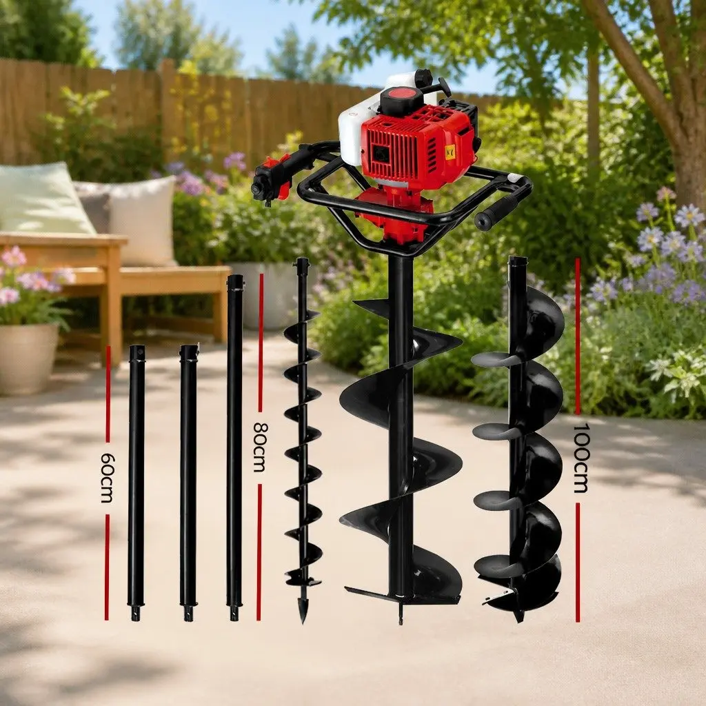 65CC Petrol Post Hole Digger Auger Borer Extension Bits Fence Decking Garden