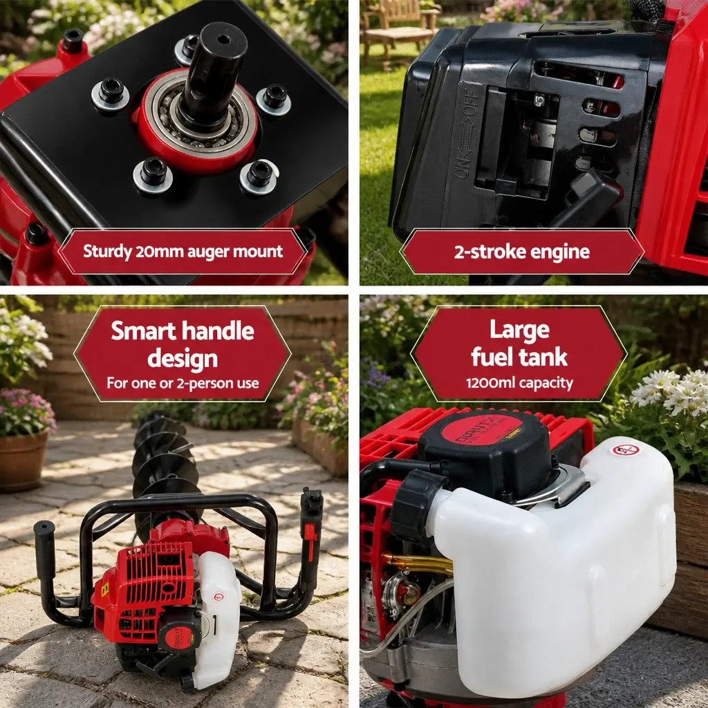 65CC Petrol Post Hole Digger Auger Borer Extension Bits Fence Decking Garden