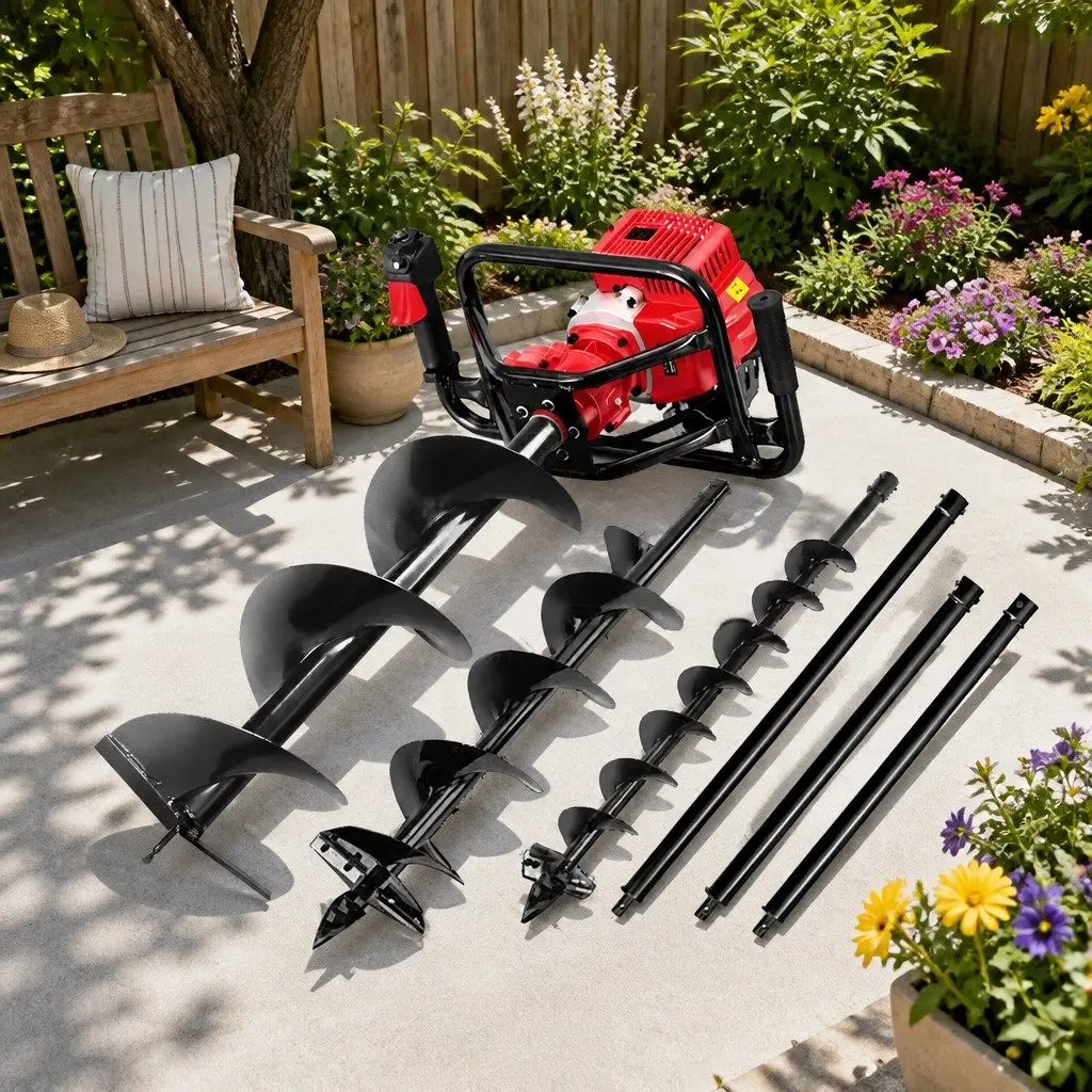 65CC Petrol Post Hole Digger Auger Borer Extension Bits Fence Decking Garden