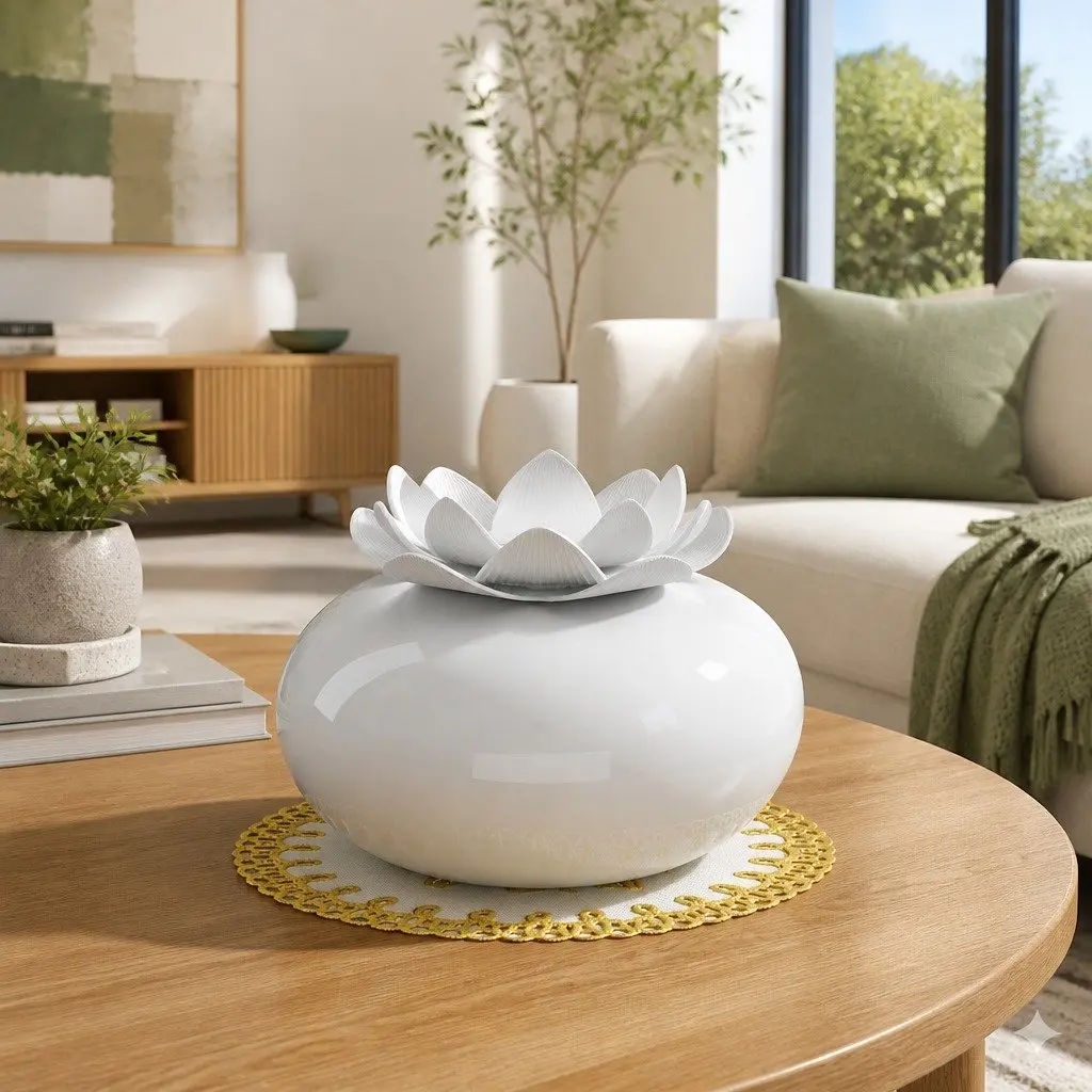 Ultrasonic Aroma Diffuser 200ml Lotus Ceramic White Aromatherapy Humidifier