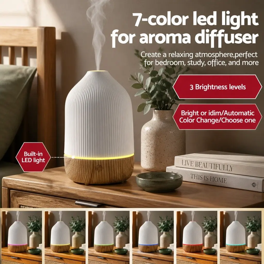 Ultrasonic Aroma Diffuser 100ml LED Aromatherapy Humidifier Mist Diffuser Night