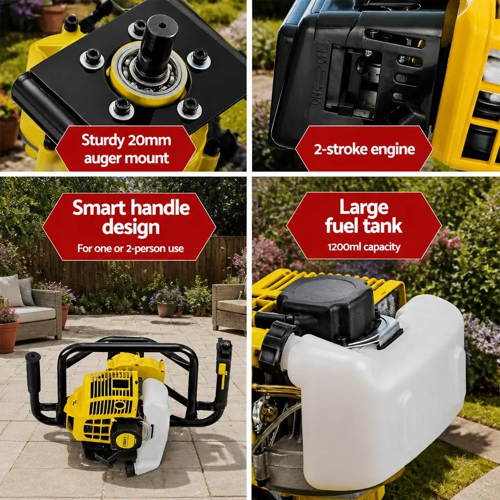 65cc Petrol Post Hole Digger Motor Engine Gearbox Power Tool Yellow