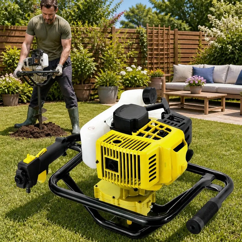 65cc Petrol Post Hole Digger Motor Engine Gearbox Power Tool Yellow