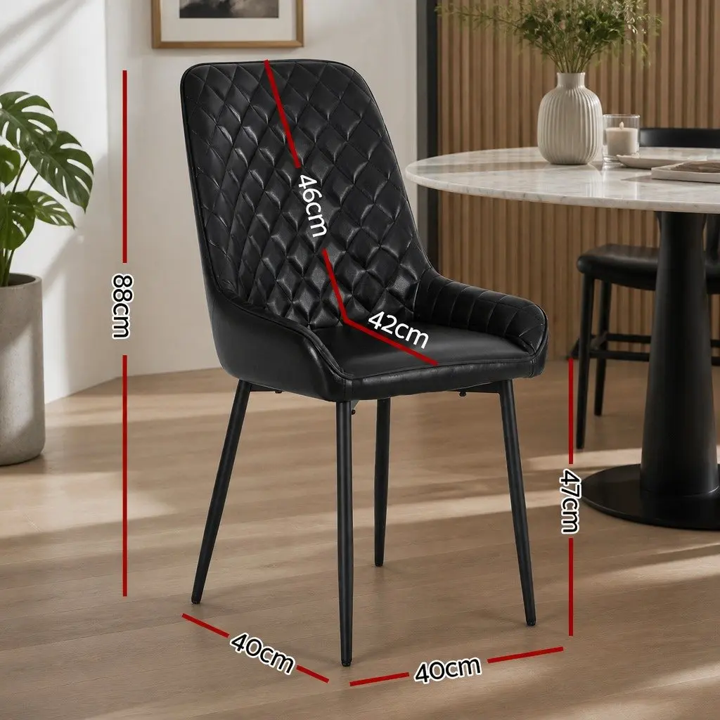 Dining Chairs Set of 2 Retro PU Leather Kitchen Lounge Cafe Accent Black