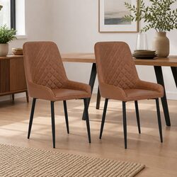 Dining Chairs Set of 2 Retro PU Leather Kitchen Lounge Cafe Accent Brown