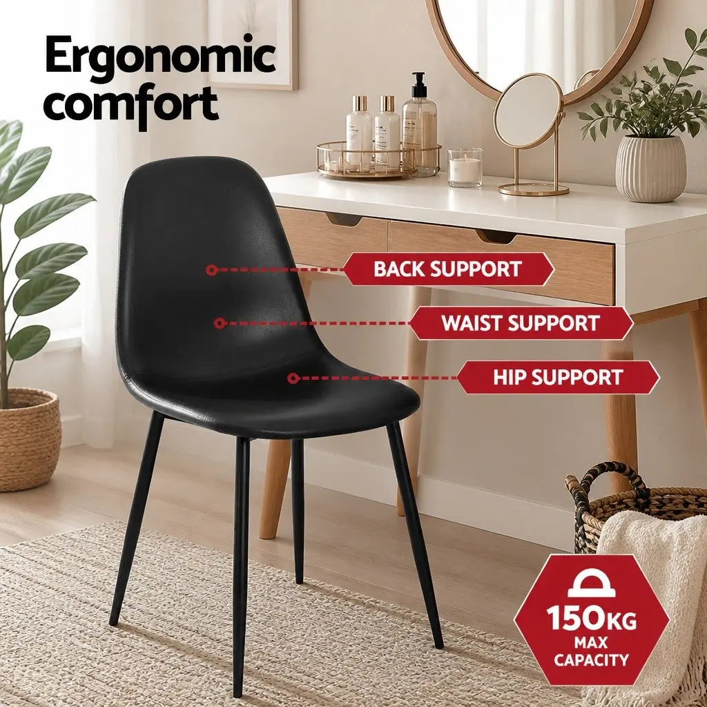 Dining Chairs Retro PU Leather Black Set of 2