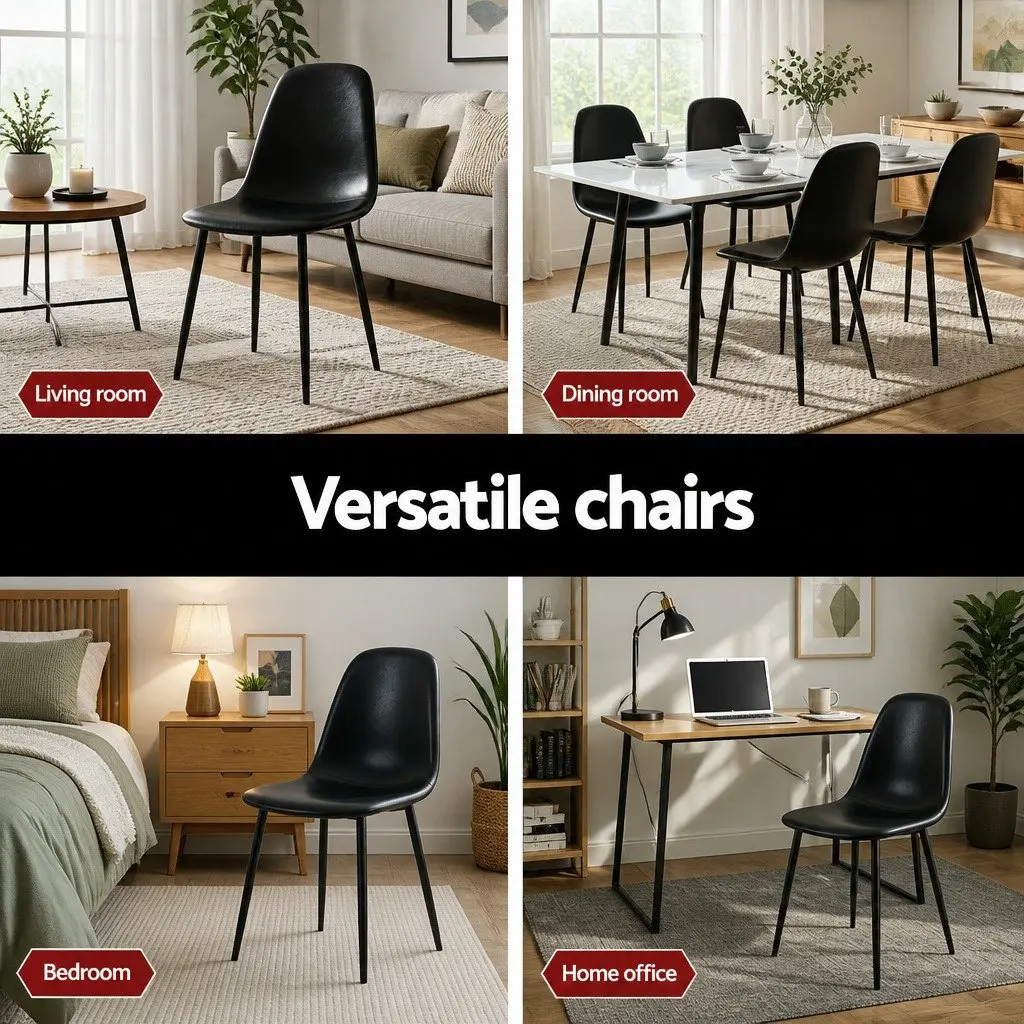 Dining Chairs Retro PU Leather Black Set of 2